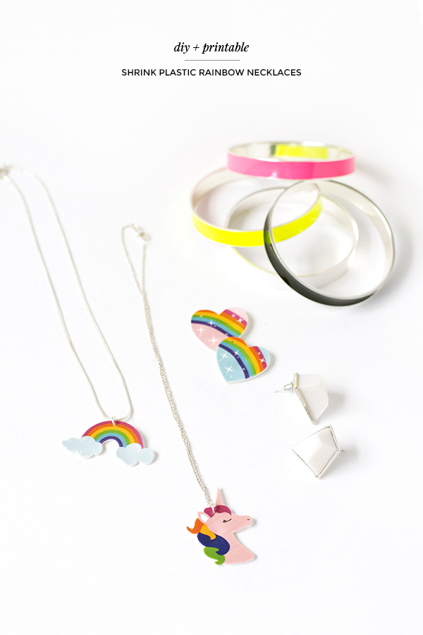 Diy shrink plastic rainbow necklaces