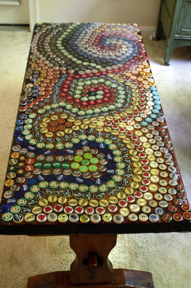 Bottle cap mosaic tabletop