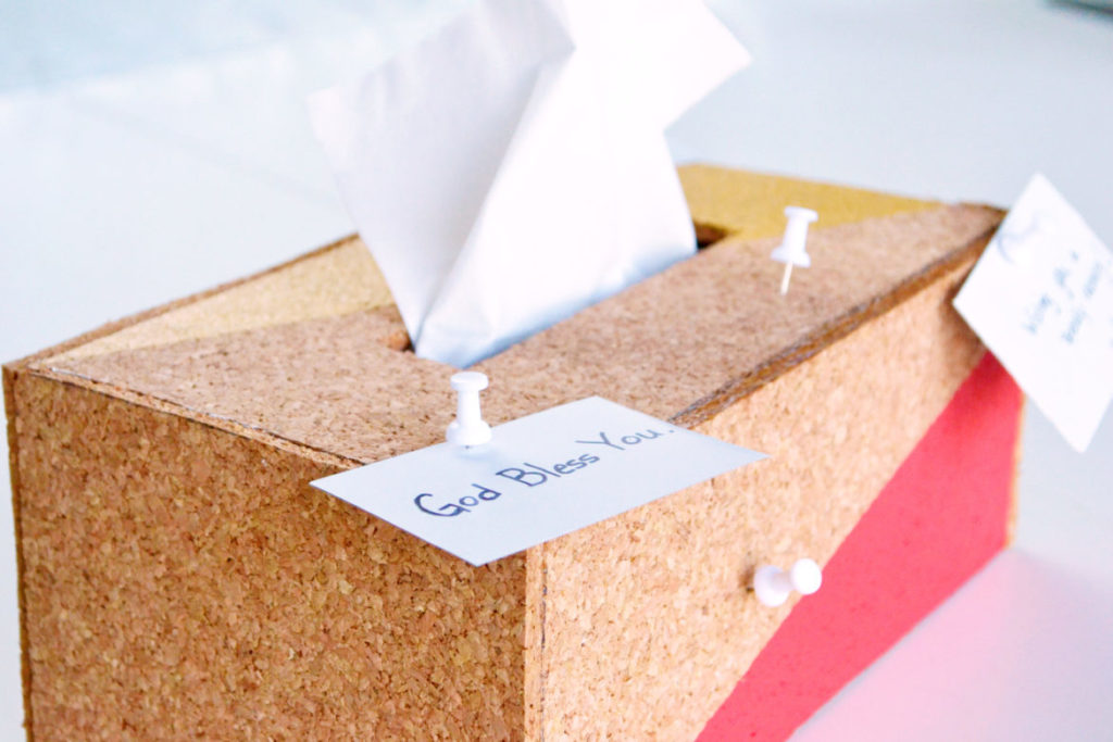 Cork tissue box cover pin