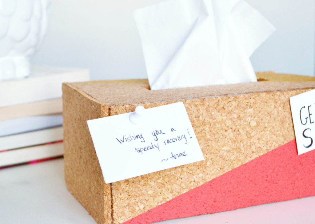 Cork tissue box cover display small messages