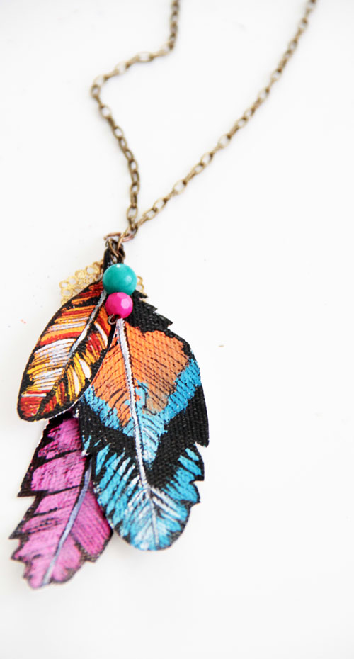 Painted canvas feather necklaces