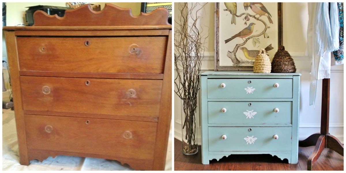 Before and after dresser with butterfyes