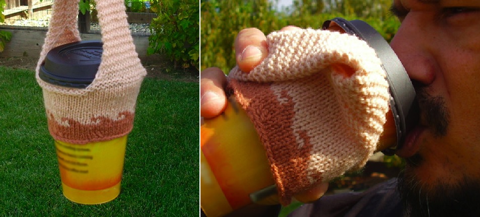Knitted coffee cozy sling