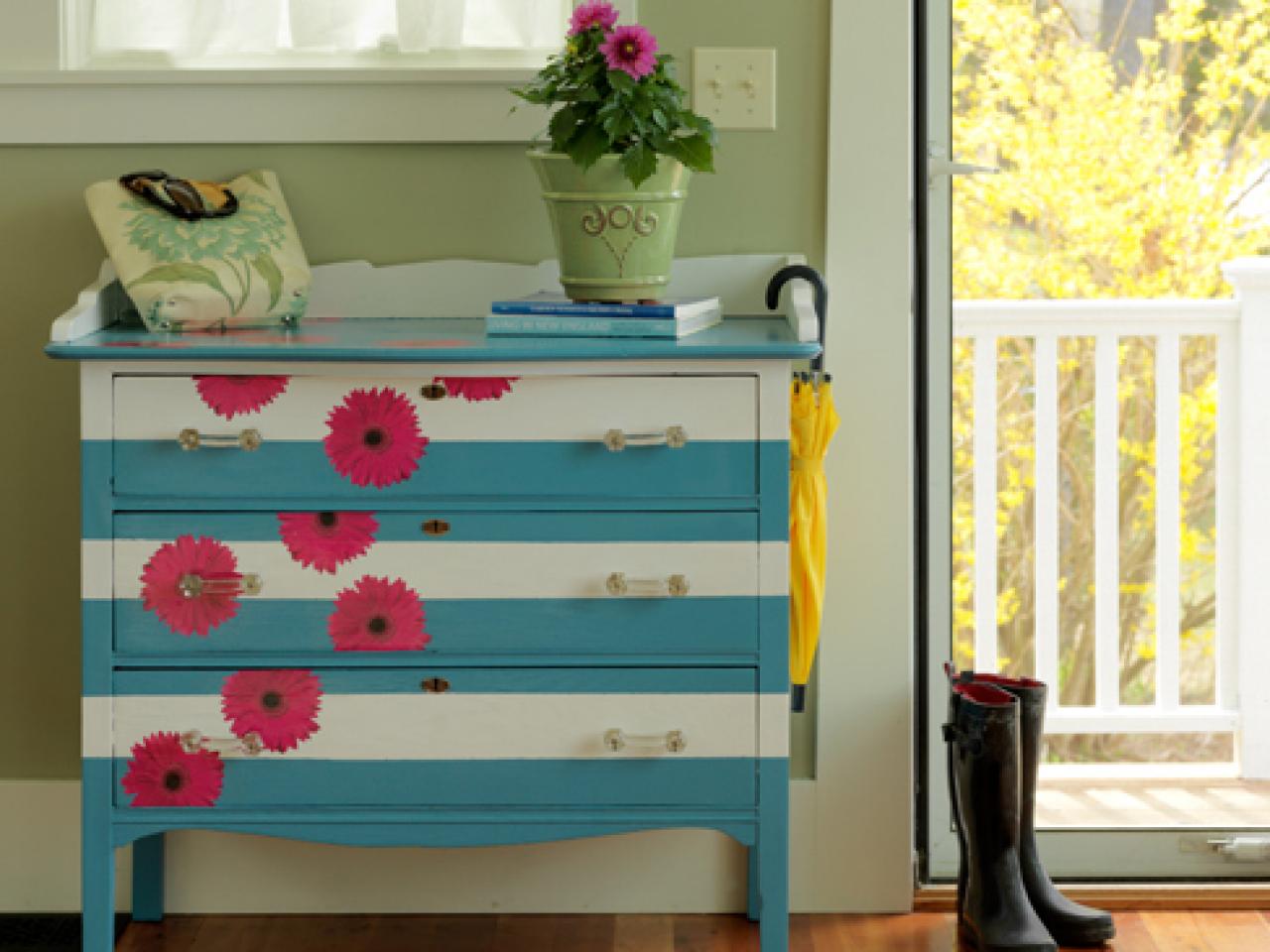 Painted stripes and bright flower stickers