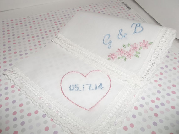 Wedding date embroidered handkerchiefs