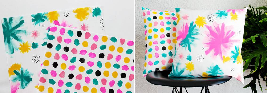 Colorful hand painted pillows