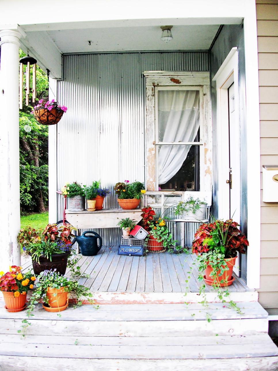 Diy mismatched plants front porch