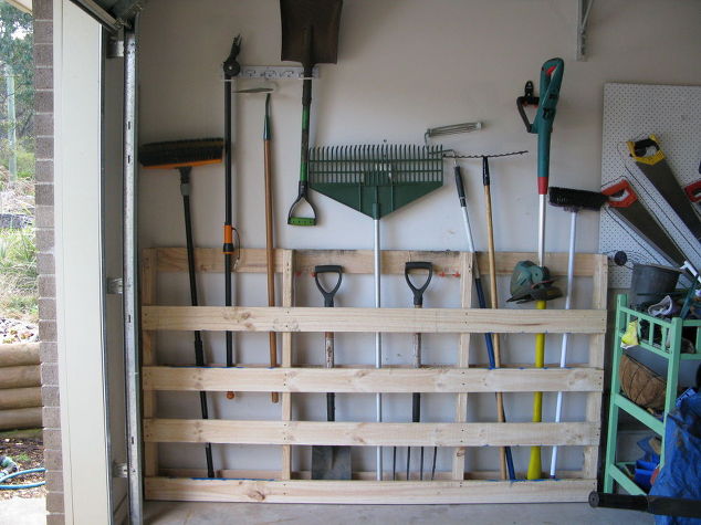 Garage storage for garden tools from old pallet garages pallet repurposing upcycling