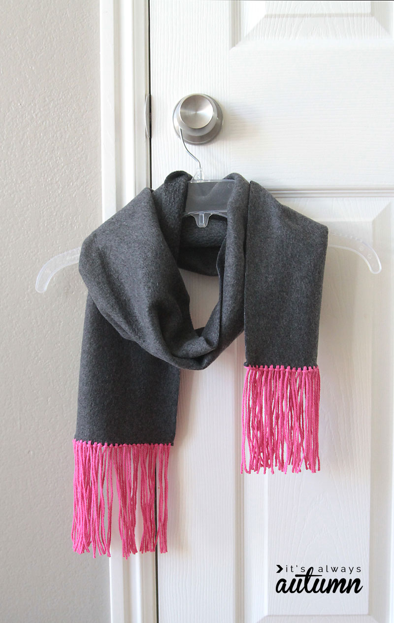 Scarf fleece and fringe easy no sew gift