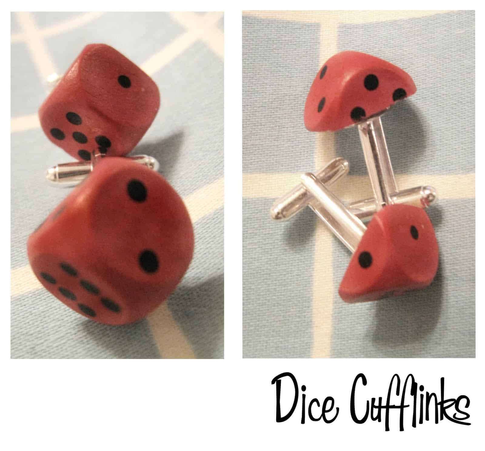 Cufflinks made from dice and watch parts