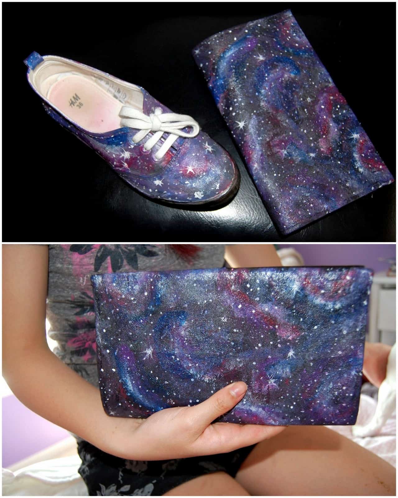 Painted galaxy clutch purse