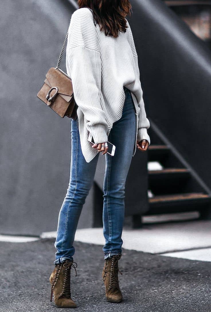 Slouchy sweater with skinnies and boots