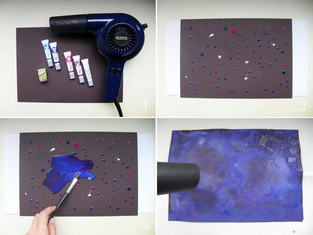 Swirled and blow dried galaxy painting