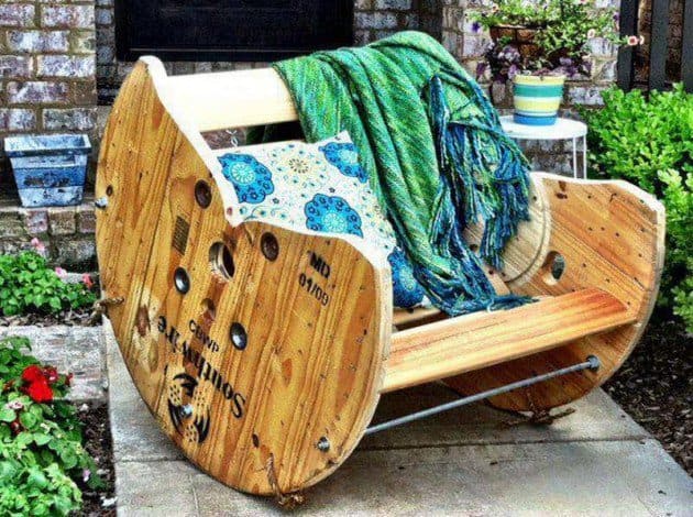 Wooden cable spool rocking chair