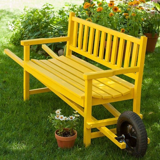 Wooden wheelbarrow style bench