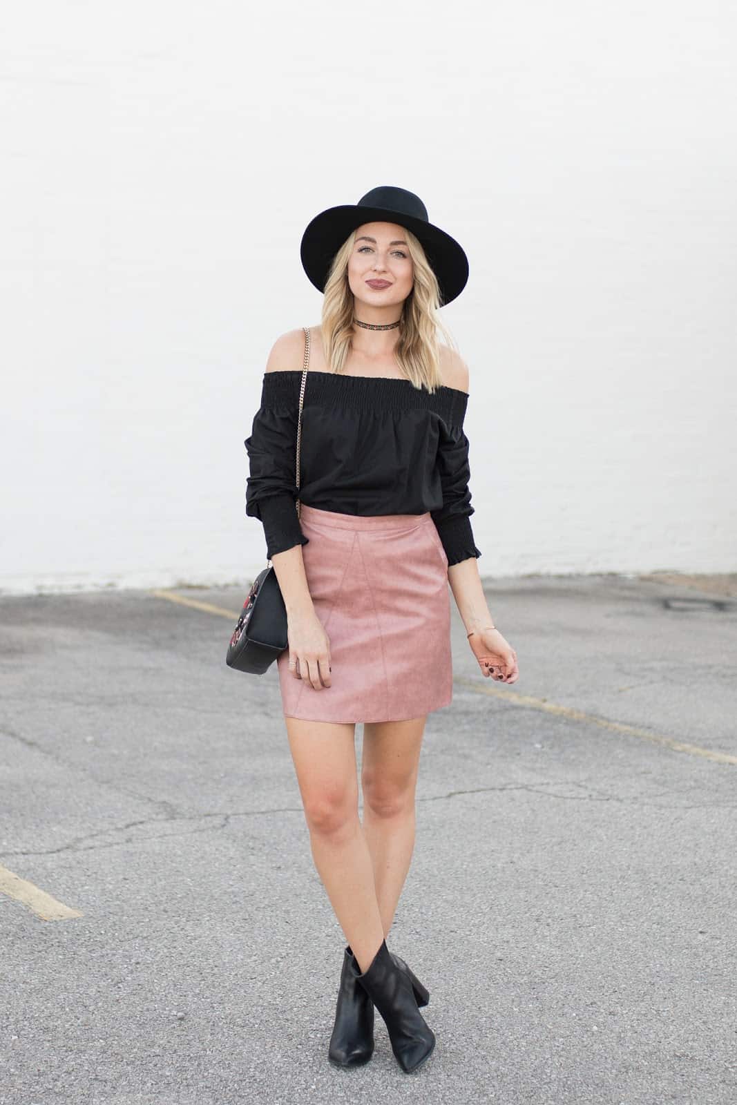Pleather skirt and blouse