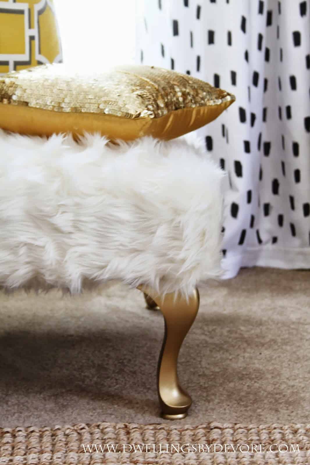 Faux fur upholstered bench