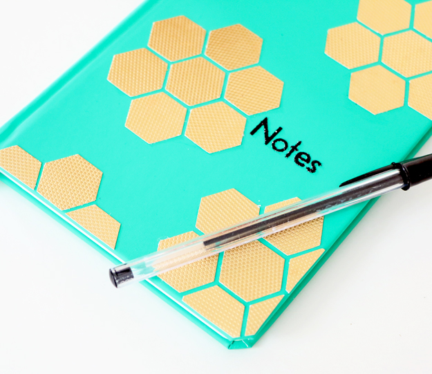 DIY Gold Hexagon Embellished Journal Closer look