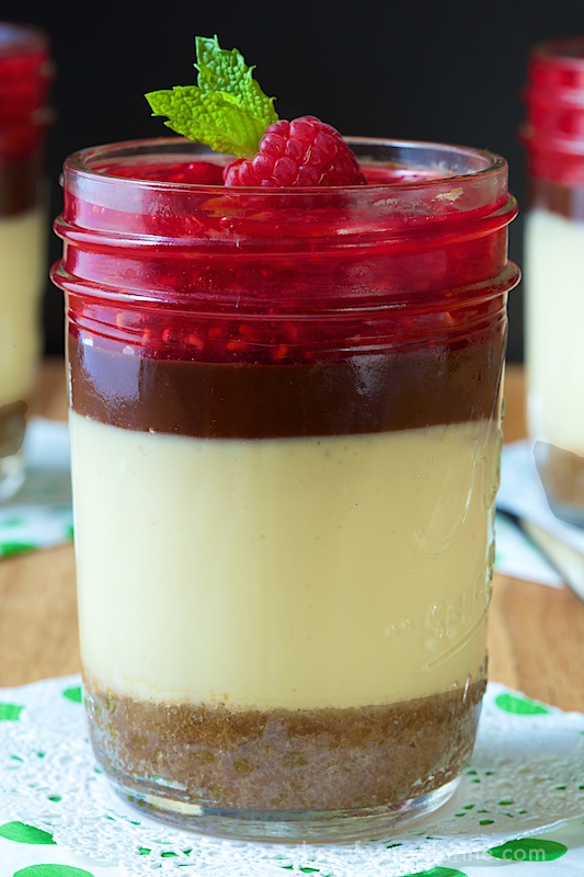 Layered Cheesecake with Raspberry in a jar