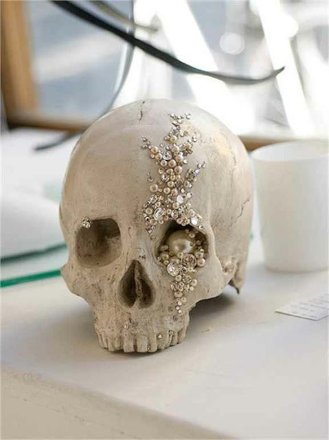 Gem Encrusted Skull Halloween Decoration