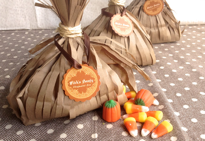 Witches' Brooms as Cute Halloween Candy Bags