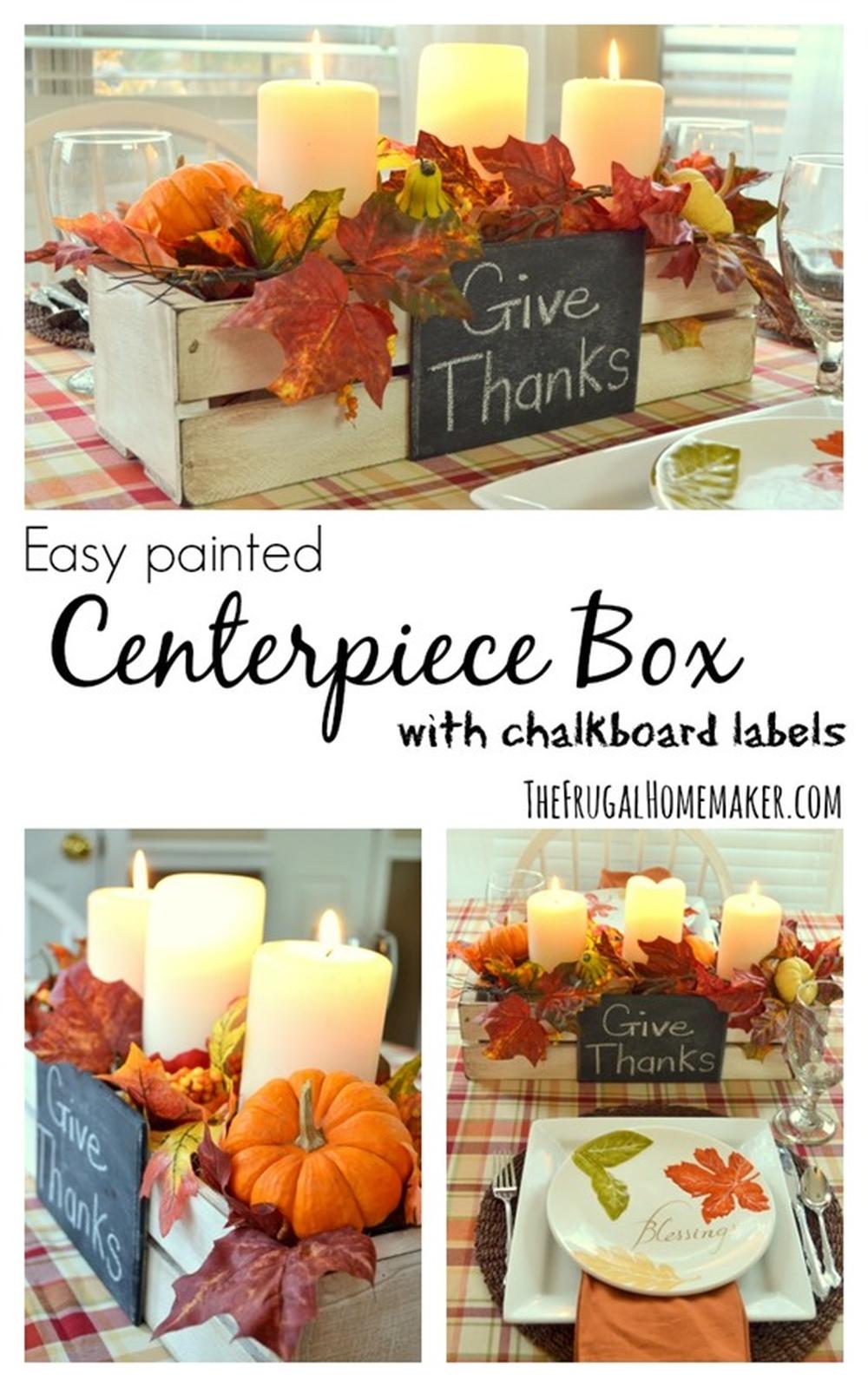 Centerpiece box with chalkboard labels thanksgiving table decor ideas