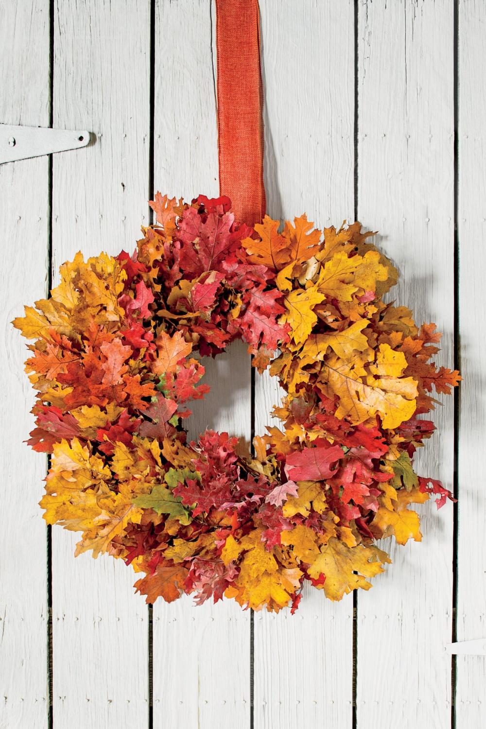 Fall wreath with colorful foliage thanksgiving door decor