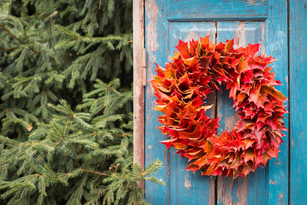 Maple leaves wreath outdoor thanksgiving decorations