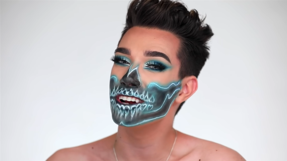 Neon skull halloween makeup for men