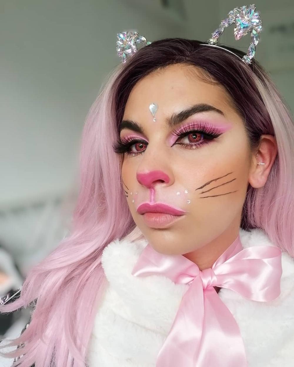 Pink cat halloween makeup for women