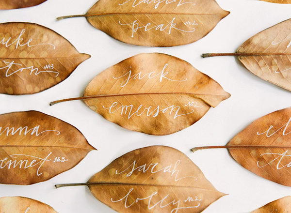 calligraphy leaves place cards