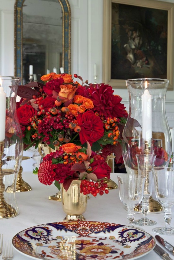 Glamorous Reds and Oranges - Thanksgiving Table Decor Idea
