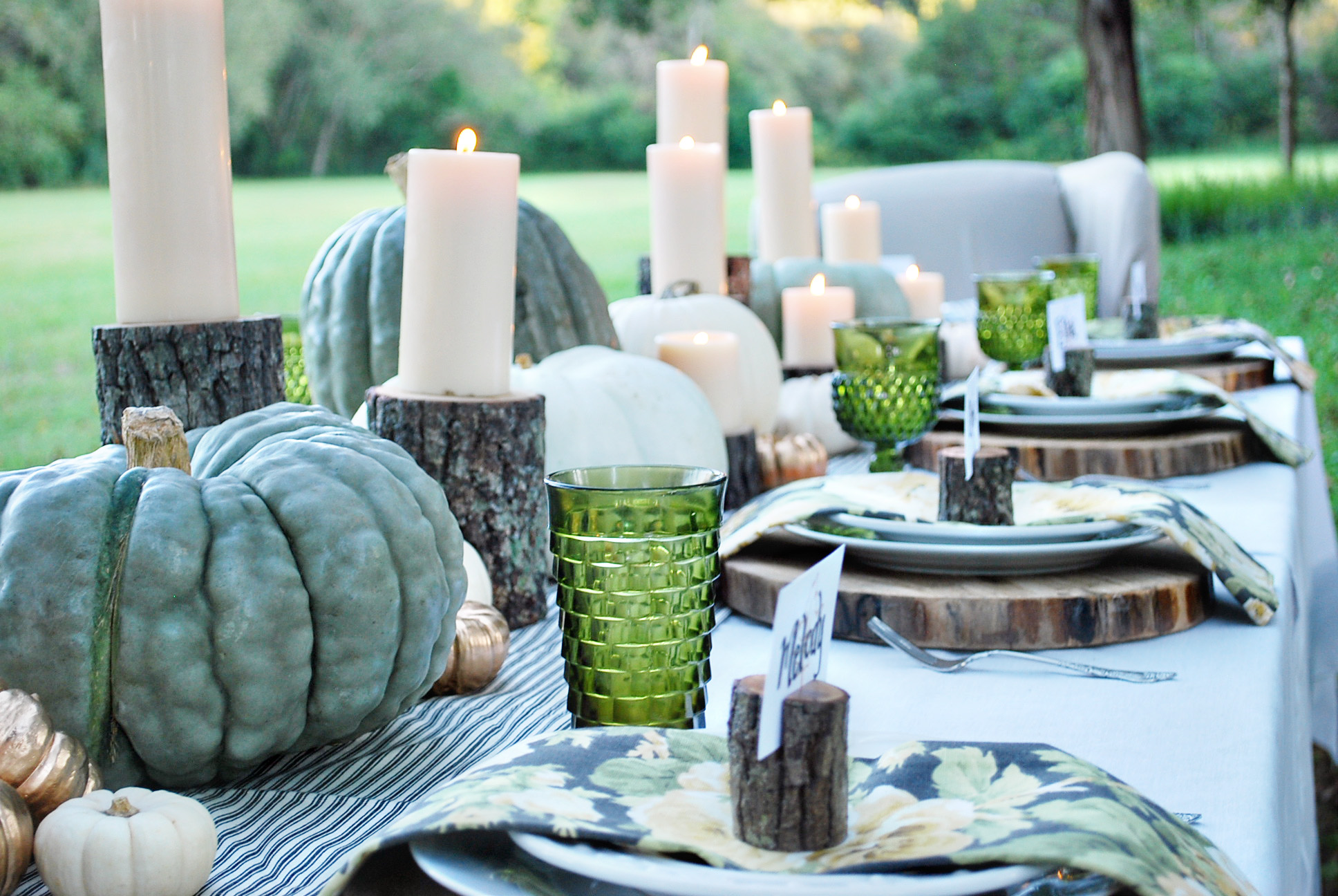 green rustic and floral tablescape