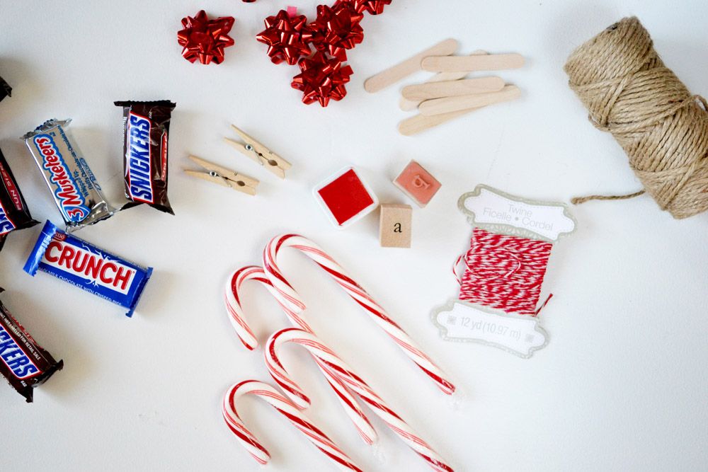 Materials to create some Christmas Candy Sleigh Holiday Favors