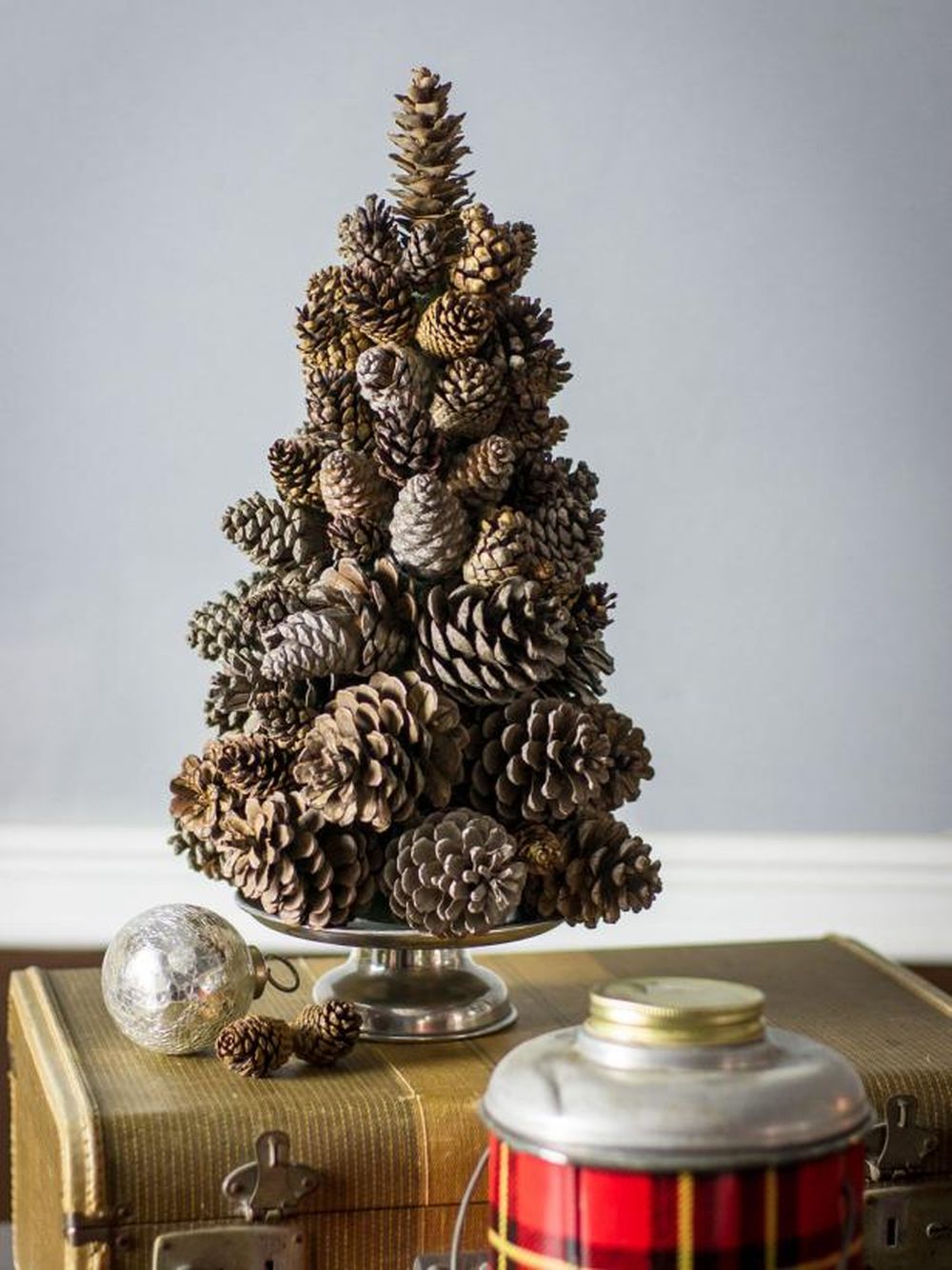 Pinecone tabletop tree christmas tablescape ideas 