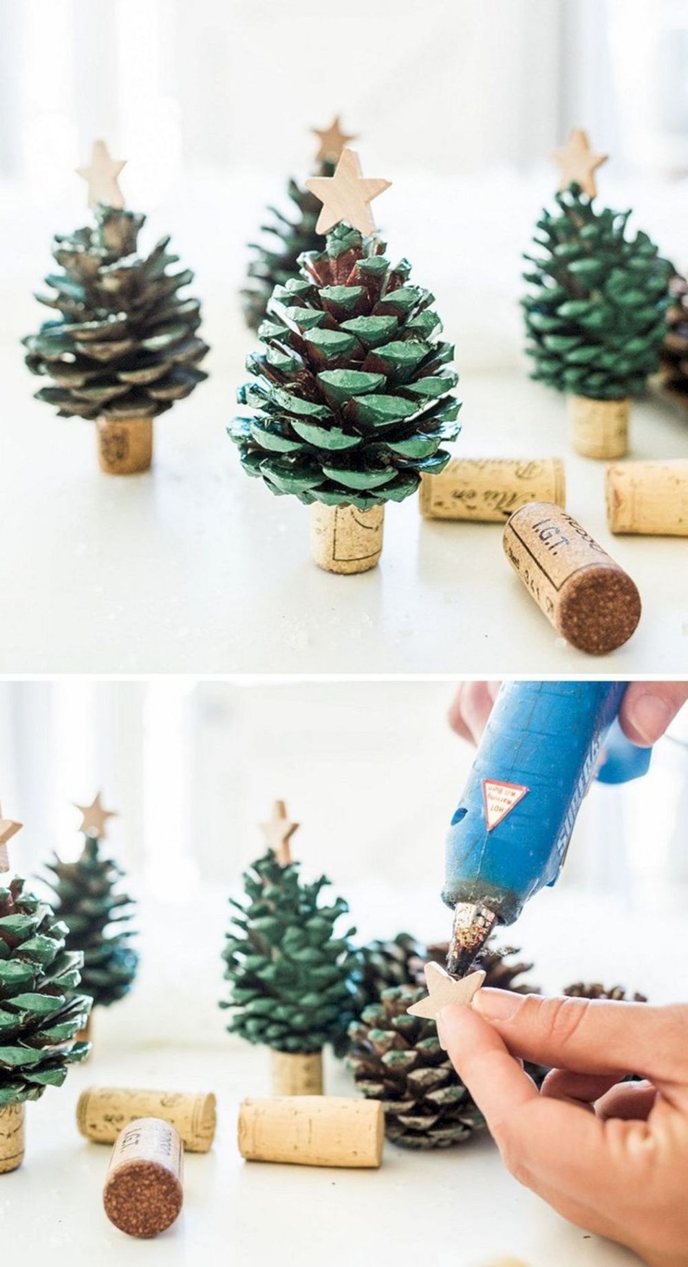Pinecone and wine cork trees christmas craft ideas for kids