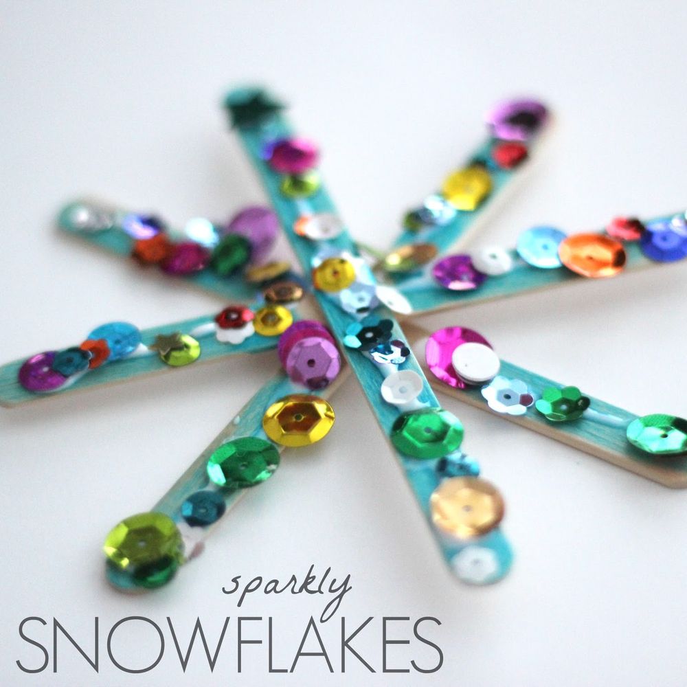 Popsicle stick sparkly snowflakes christmas crafts for toddlers 