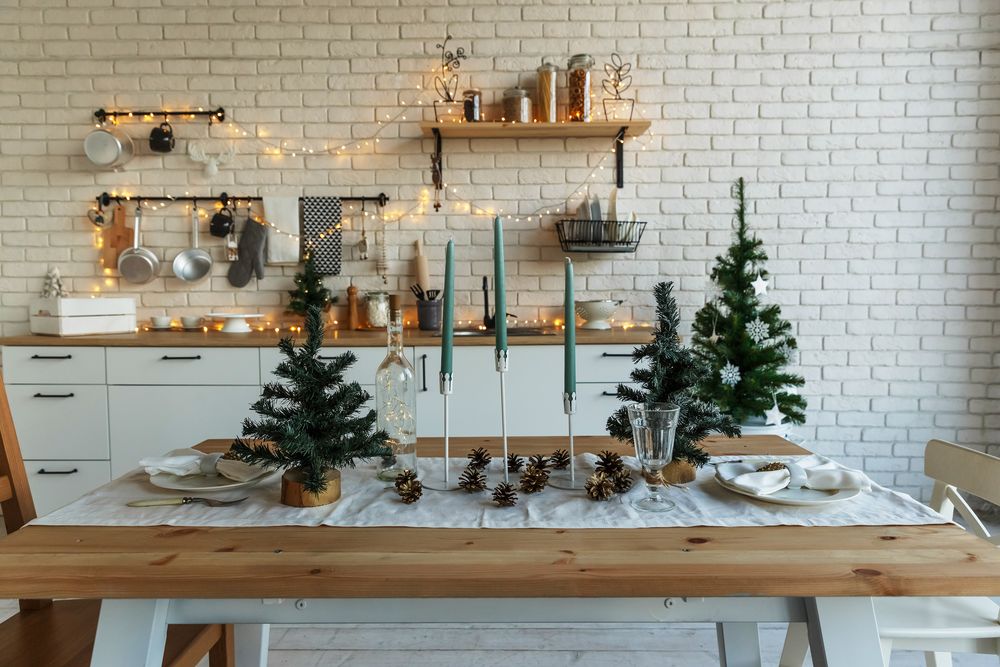 Spruce branches and lights christmas tablescapes