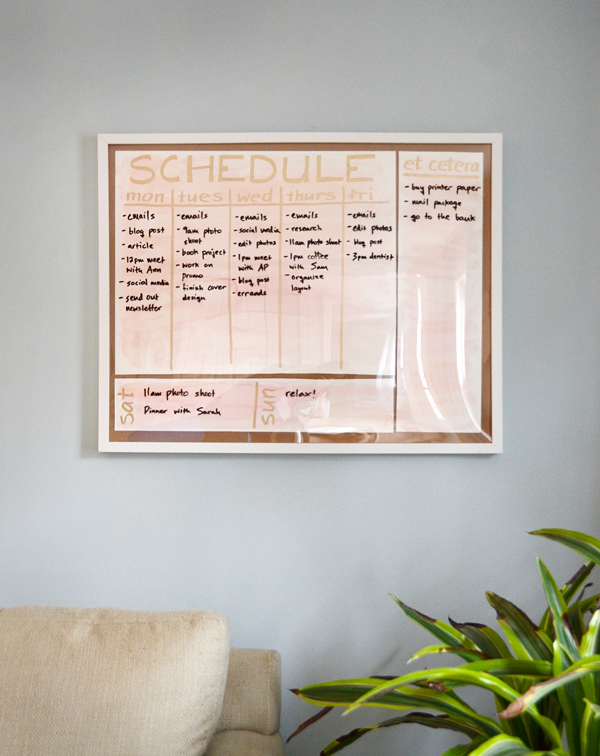 Simple DIY Watercolor Wall Schedule