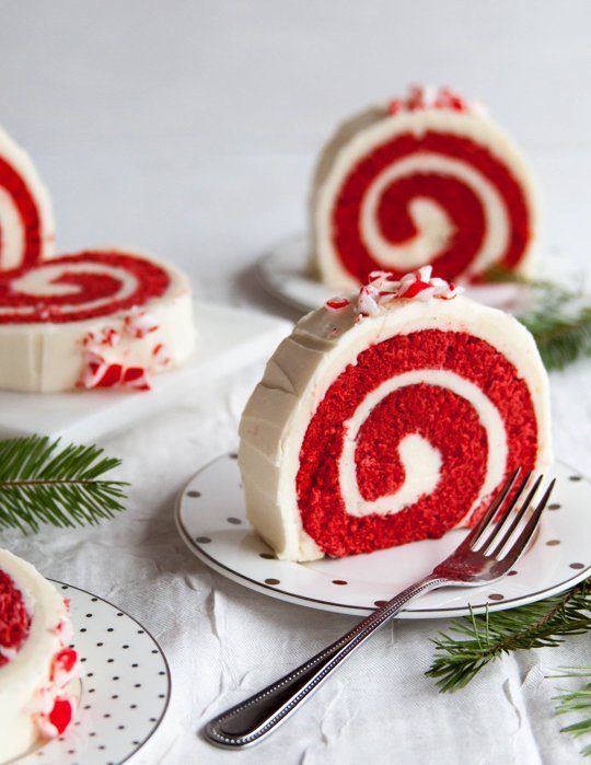 Peppermint Red Velvet Roll Cake recipe