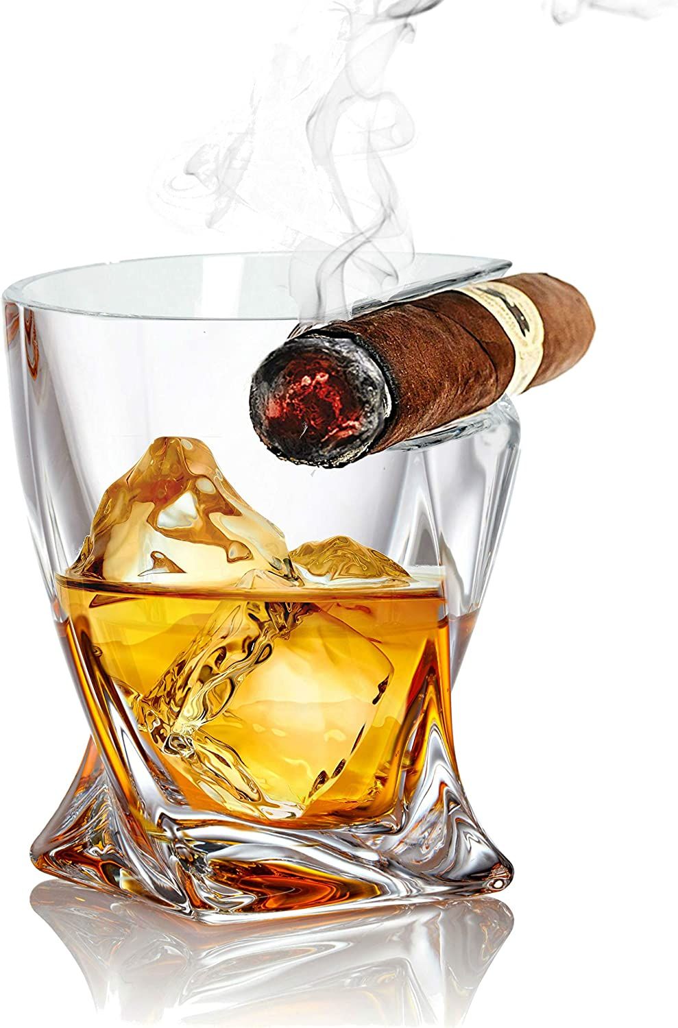 Whiskey glass with built in cigar holder