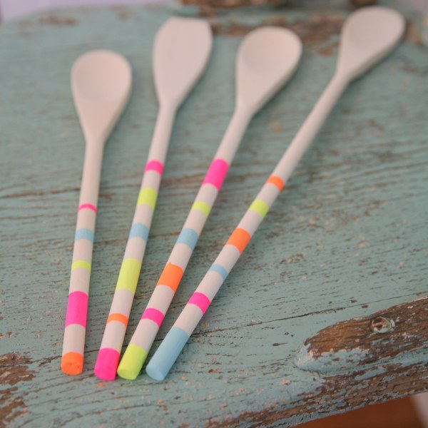 48 neon striped wooden spoons