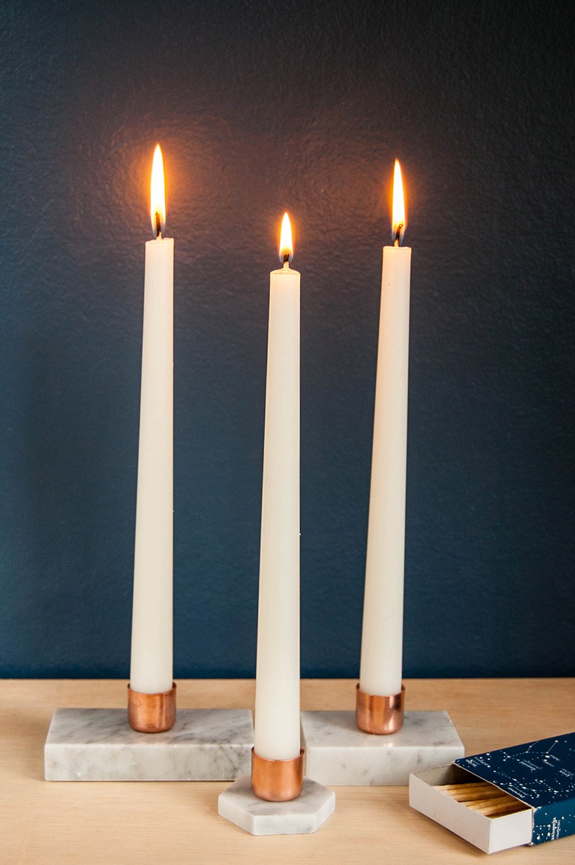 4 marble copper candle holders