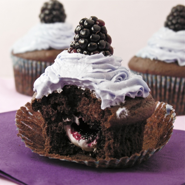 Black raspberry cream cupcake