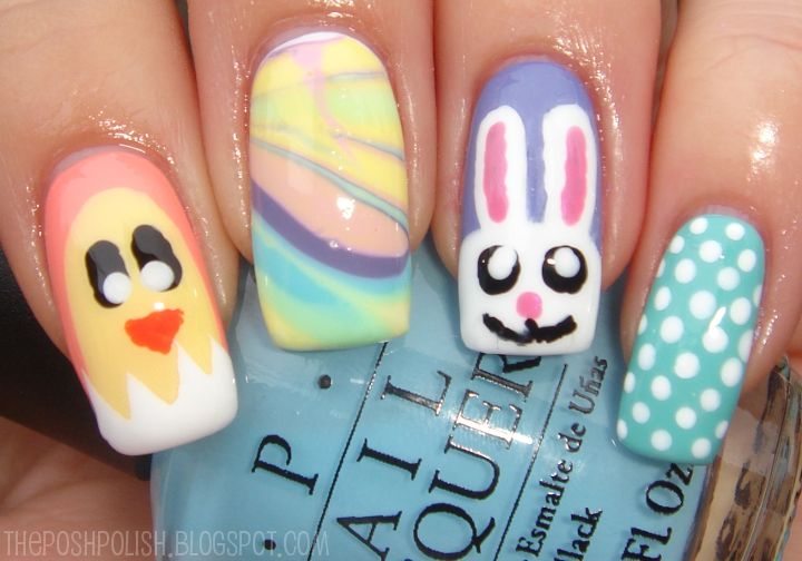 Bunny Chick and Easter Marble Nail Art