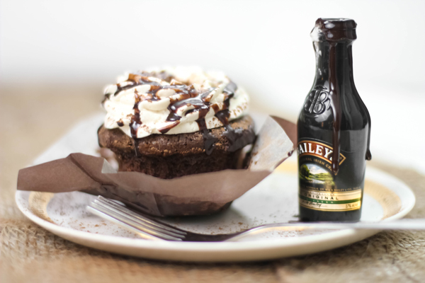 Chocolate & caramel irish cream cupcakes