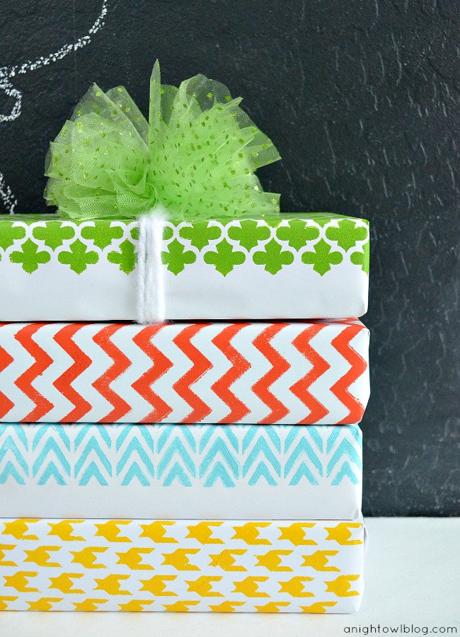 Diy stenciled wrapping paper