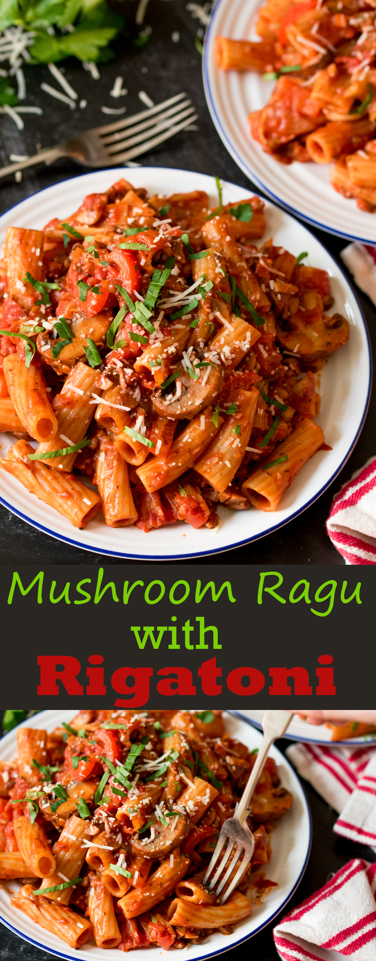 Mushroom ragu with rigatoni - a delicious vegetarian dinner that the whole family will love.