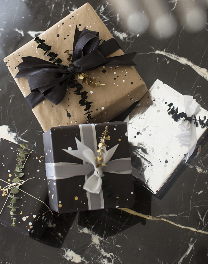 Paint splattered wrapping paper design
