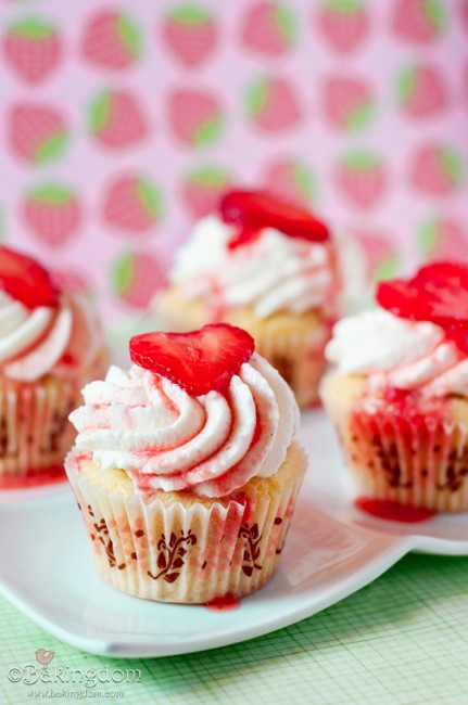 White chocolate strawberry ice cream cupcake